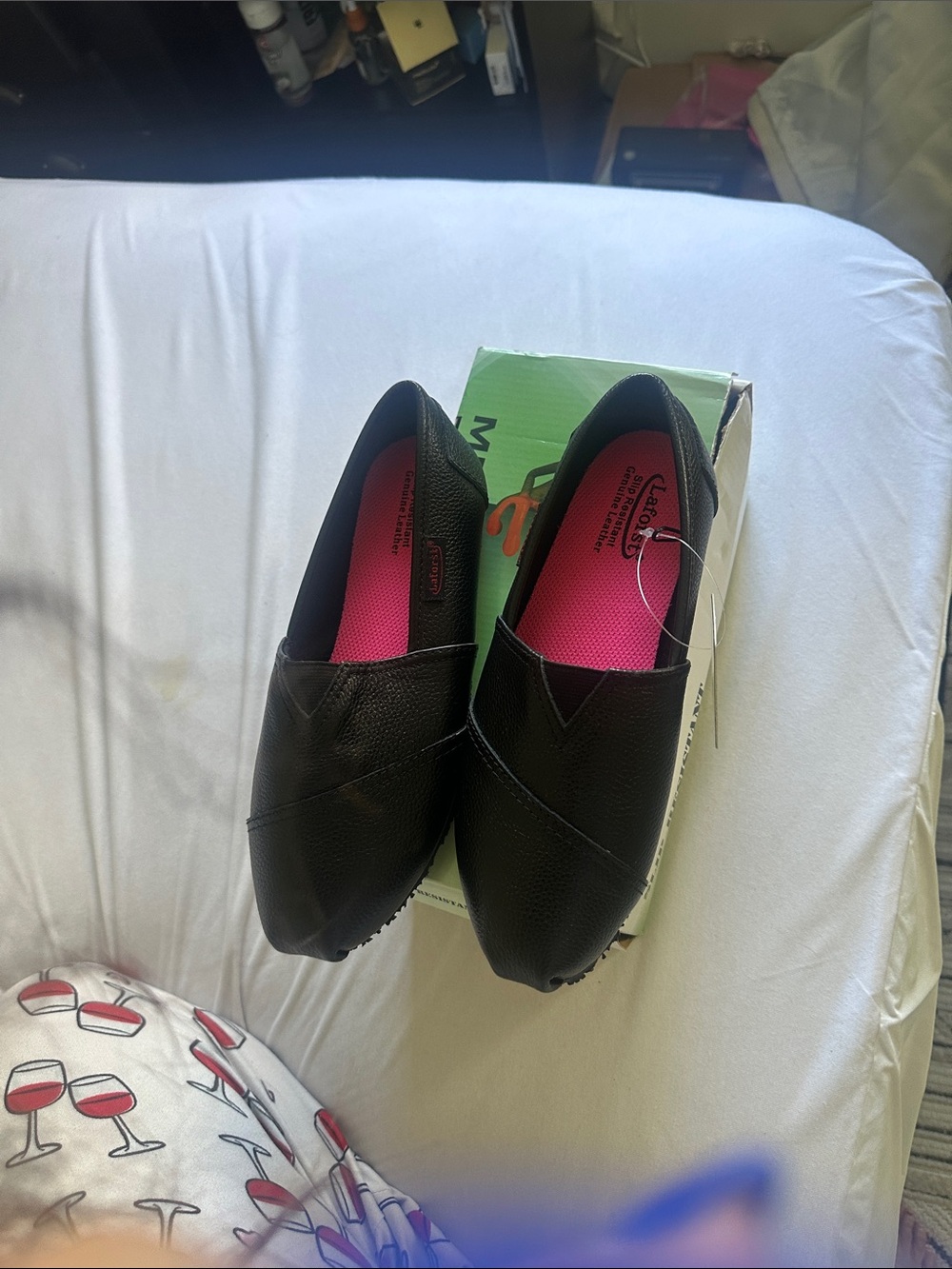 Dr. Scholl's Black Slip-On Flats with Pink Insoles
